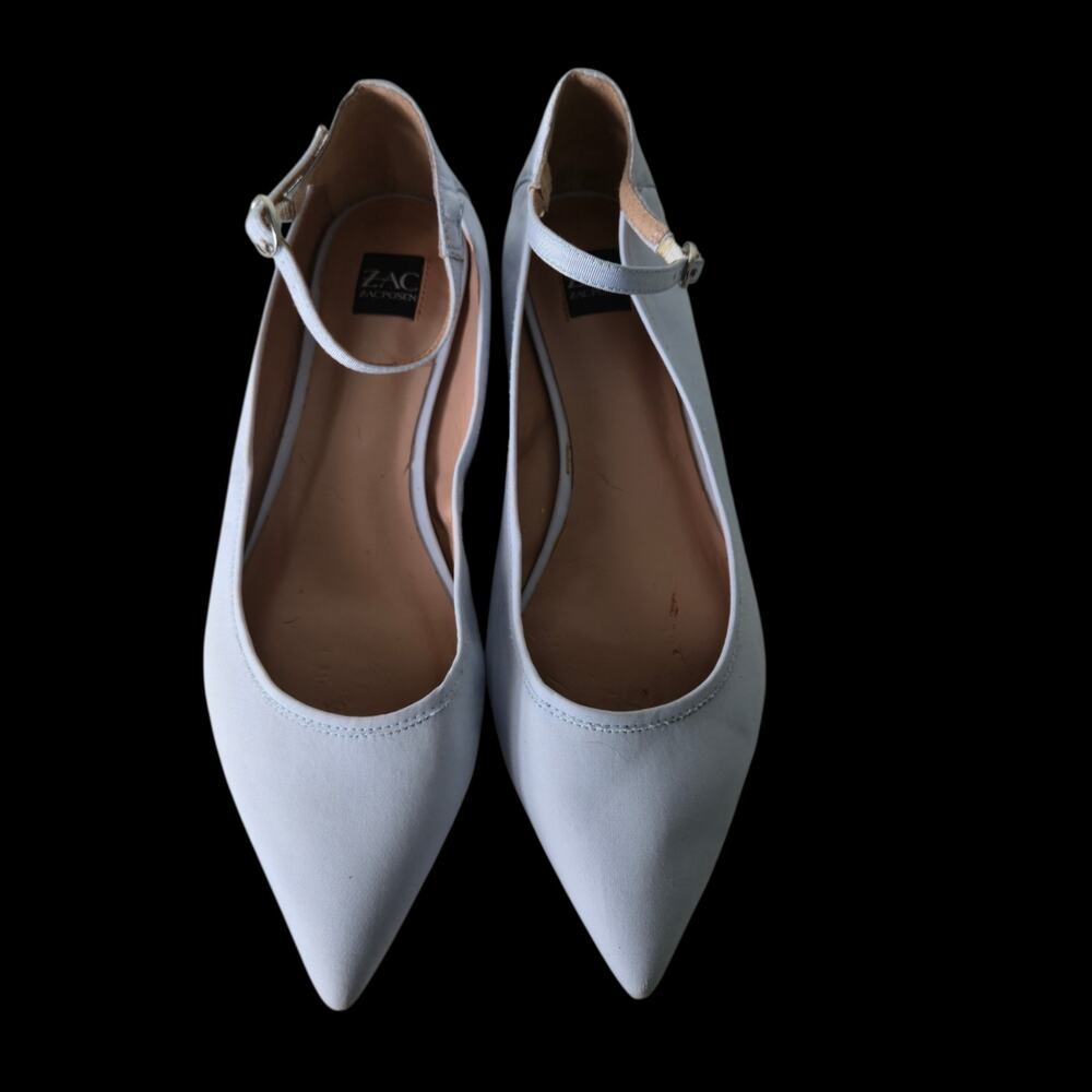 ZAC Zac Posen Ballet Flats Baby Blue Crepe Pointed Toe Adjustable Ankle Strap 6